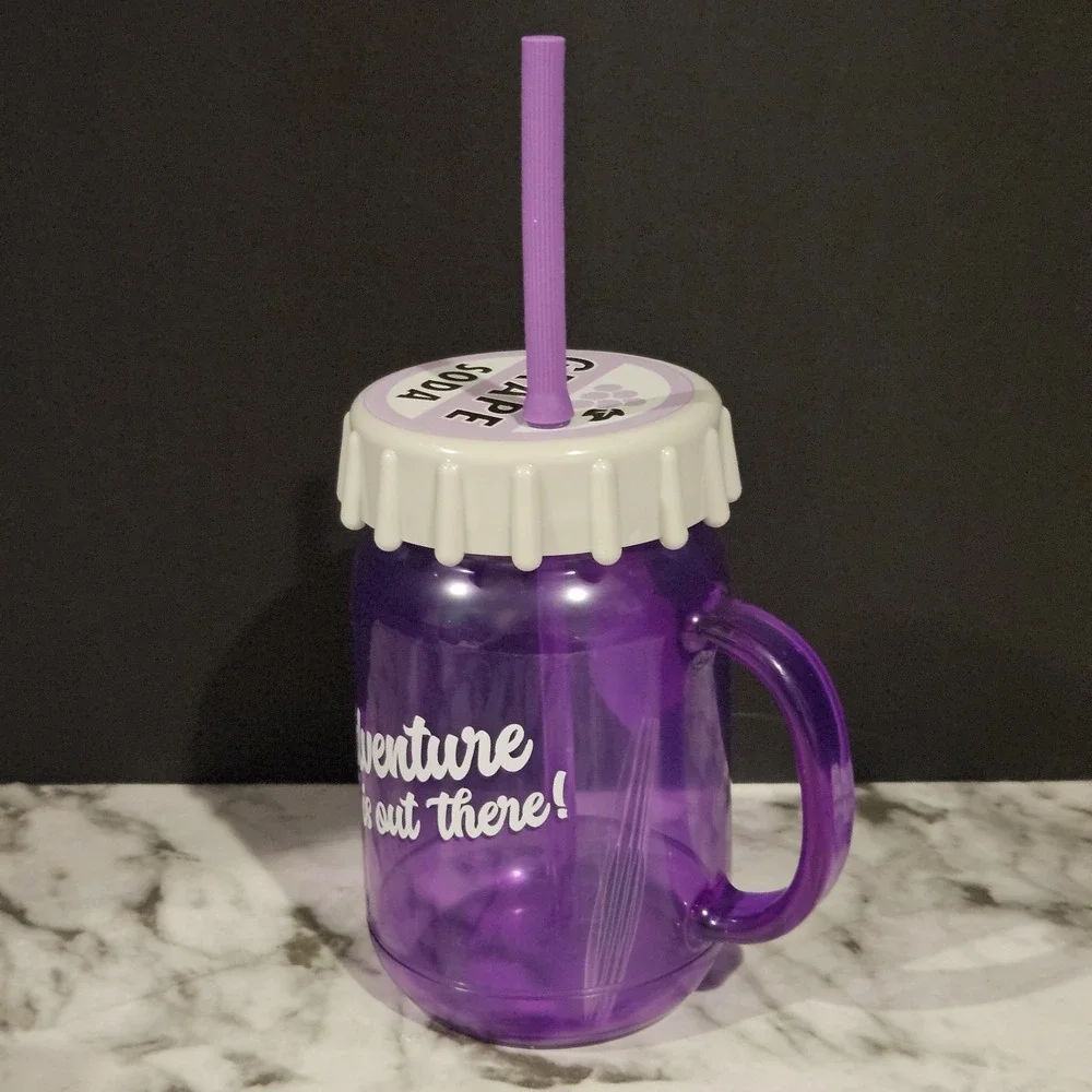 Disney Parks Up Grape Soda Plastic Mug With Straw Adventure Is‎ Out There